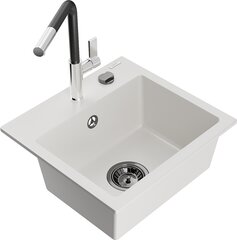 Granitinė virtuvinė plautuvė Mexen Milo su maišytuvu ir sifonu, White/Black/Chrome kaina ir informacija | Virtuvinės plautuvės | pigu.lt