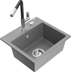 Granitinė virtuvinė plautuvė Mexen Milo su maišytuvu ir sifonu, Grey+Black/Chrome цена и информация | Раковины на кухню | pigu.lt