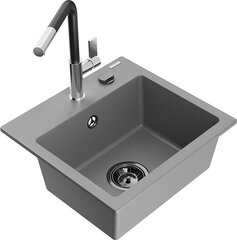 Granitinė virtuvinė plautuvė Mexen Milo su maišytuvu ir sifonu, Grey+Black/Chrome цена и информация | Раковины на кухню | pigu.lt