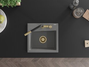 Granitinė virtuvinė plautuvė Mexen Milo su maišytuvu ir sifonu, Grey+Black/Gold цена и информация | Раковины на кухню | pigu.lt