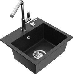 Granitinė virtuvinė plautuvė Mexen Milo su maišytuvu ir sifonu, Metallic black/silver+Chrome цена и информация | Раковины на кухню | pigu.lt