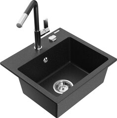 Granitinė virtuvinė plautuvė Mexen Milo su maišytuvu ir sifonu, Metallic black/silver+Black/Chrome цена и информация | Раковины на кухню | pigu.lt