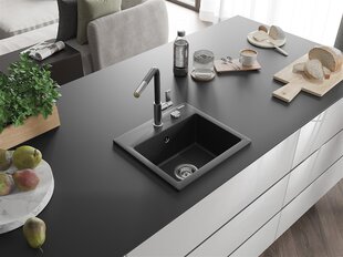 Granitinė virtuvinė plautuvė Mexen Milo su maišytuvu ir sifonu, Metallic black/silver+Black/Chrome цена и информация | Раковины на кухню | pigu.lt