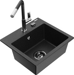 Granitinė virtuvinė plautuvė Mexen Milo su maišytuvu ir sifonu, Metallic black/Silver/Black/Chrome kaina ir informacija | Virtuvinės plautuvės | pigu.lt