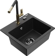 Granitinė virtuvinė plautuvė Mexen Milo su maišytuvu ir sifonu, Metallic black/Silver/Black/Gold kaina ir informacija | Virtuvinės plautuvės | pigu.lt