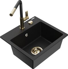 Granitinė virtuvinė plautuvė Mexen Milo su maišytuvu ir sifonu, Black+Black/Gold цена и информация | Раковины на кухню | pigu.lt