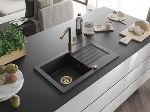 Granitinė virtuvinė plautuvė Mexen Pablo su maišytuvu ir sifonu, Metallic black/Silver/Black/Gold kaina ir informacija | Virtuvinės plautuvės | pigu.lt