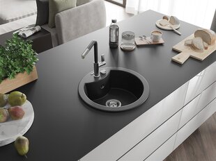 Granitinė virtuvinė plautuvė Mexen Diego su maišytuvu ir sifonu, Metallic black/silver+Black/Chrome цена и информация | Раковины на кухню | pigu.lt