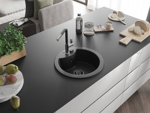 Granitinė virtuvinė plautuvė Mexen Diego su maišytuvu ir sifonu, Metallic black/silver+Black/Chrome цена и информация | Раковины на кухню | pigu.lt