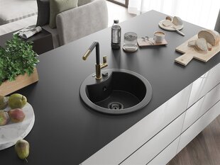 Granitinė virtuvinė plautuvė Mexen Diego su maišytuvu ir sifonu, Metallic black/silver+Black/Gold цена и информация | Раковины на кухню | pigu.lt