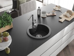 Granitinė virtuvinė plautuvė Mexen Diego su maišytuvu ir sifonu, Black granite/Chrome kaina ir informacija | Virtuvinės plautuvės | pigu.lt