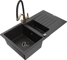 Granitinė virtuvinė plautuvė Mexen Matias su maišytuvu ir sifonu, Metallic black/Silver/Black/Gold kaina ir informacija | Virtuvinės plautuvės | pigu.lt