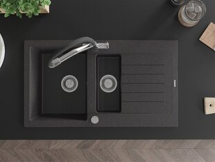 Granitinė virtuvinė plautuvė Mexen Matias su maišytuvu ir sifonu, Black granite/Black/Chrome kaina ir informacija | Virtuvinės plautuvės | pigu.lt