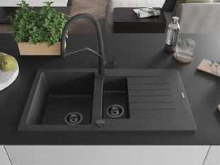 Granitinė virtuvinė plautuvė Mexen Matias su maišytuvu ir sifonu, Black granite/Black kaina ir informacija | Virtuvinės plautuvės | pigu.lt