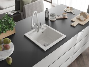 Granitinė virtuvinė plautuvė Mexen Vito su maišytuvu ir sifonu, White+White/Chrome kaina ir informacija | Virtuvinės plautuvės | pigu.lt