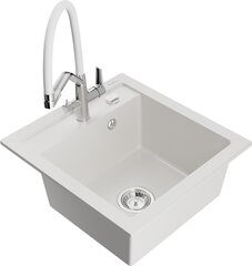 Granitinė virtuvinė plautuvė Mexen Vito su maišytuvu ir sifonu, White+White/Chrome kaina ir informacija | Virtuvinės plautuvės | pigu.lt