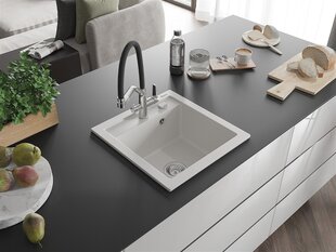 Granitinė virtuvinė plautuvė Mexen Vito su maišytuvu ir sifonu, White+Black/Chrome kaina ir informacija | Virtuvinės plautuvės | pigu.lt