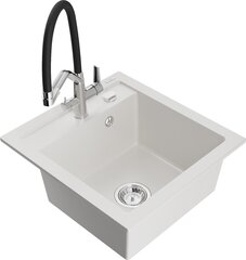 Granitinė virtuvinė plautuvė Mexen Vito su maišytuvu ir sifonu, White+Black/Chrome kaina ir informacija | Virtuvinės plautuvės | pigu.lt