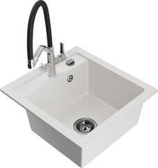 Granitinė virtuvinė plautuvė Mexen Vito su maišytuvu ir sifonu, White+Black/Chrome kaina ir informacija | Virtuvinės plautuvės | pigu.lt