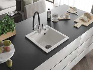 Granitinė virtuvinė plautuvė Mexen Vito su maišytuvu ir sifonu, White+Black/Chrome kaina ir informacija | Virtuvinės plautuvės | pigu.lt