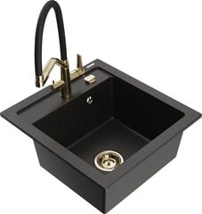 Granitinė virtuvinė plautuvė Mexen Vito su maišytuvu ir sifonu, Metallic black/gold+Black/Gold kaina ir informacija | Virtuvinės plautuvės | pigu.lt