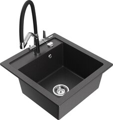 Granitinė virtuvinė plautuvė Mexen Vito su maišytuvu ir sifonu, Black granite/Black/Chrome kaina ir informacija | Virtuvinės plautuvės | pigu.lt