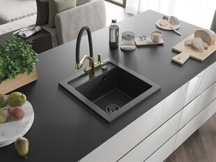 Granitinė virtuvinė plautuvė Mexen Vito su maišytuvu ir sifonu, Black granite/Black/Gold kaina ir informacija | Virtuvinės plautuvės | pigu.lt