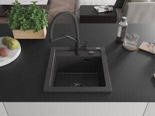 Granitinė virtuvinė plautuvė Mexen Vito su maišytuvu ir sifonu, Black granite/Black kaina ir informacija | Virtuvinės plautuvės | pigu.lt