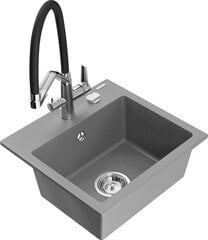 Granitinė virtuvinė plautuvė Mexen Milo su maišytuvu ir sifonu, Grey+Black/Chrome цена и информация | Раковины на кухню | pigu.lt