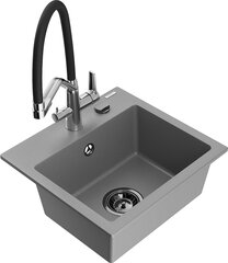 Granitinė virtuvinė plautuvė Mexen Milo su maišytuvu ir sifonu, Grey+Black/Chrome цена и информация | Раковины на кухню | pigu.lt