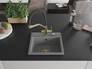 Granitinė virtuvinė plautuvė Mexen Milo su maišytuvu ir sifonu, Grey+Black/Gold цена и информация | Раковины на кухню | pigu.lt