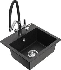 Granitinė virtuvinė plautuvė Mexen Milo su maišytuvu ir sifonu, Metallic black/Silver/Black/Chrome kaina ir informacija | Virtuvinės plautuvės | pigu.lt