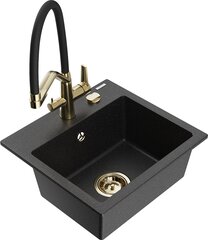 Granitinė virtuvinė plautuvė Mexen Milo su maišytuvu ir sifonu, Metallic black/Silver/Black/Gold kaina ir informacija | Virtuvinės plautuvės | pigu.lt