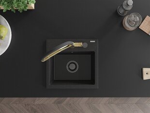 Granitinė virtuvinė plautuvė Mexen Milo su maišytuvu ir sifonu, Metallic black/silver+Black/Gold цена и информация | Раковины на кухню | pigu.lt