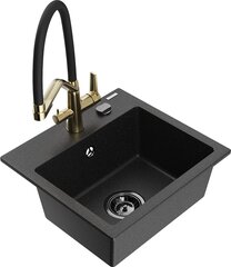 Granitinė virtuvinė plautuvė Mexen Milo su maišytuvu ir sifonu, Metallic black/Silver/Black/Gold kaina ir informacija | Virtuvinės plautuvės | pigu.lt