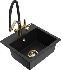 Granitinė virtuvinė plautuvė Mexen Milo su maišytuvu ir sifonu, Black+Black/Gold цена и информация | Раковины на кухню | pigu.lt