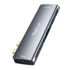 Hub 7w2 RayCue 2x USB-C do Thunderbolt 3 + 3x USB-A 3.0 5Gbps + SD|TF 3.0 + HDMI 4K60Hz (sary) цена и информация | Адаптеры, USB-разветвители | pigu.lt