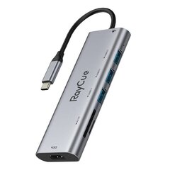 Hub 7in1 RayCue USB-C to 3x USB-A 3.0 5Gbps + SD|TF 3.0 + HDMI 4K30Hz + PD 3.0 100W (gray) цена и информация | Адаптеры, USB-разветвители | pigu.lt