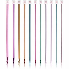 Тунисское вязание крючком, афган, 27 см, набор 11 шт., алюминий цена и информация | Принадлежности для вязания крючком | pigu.lt