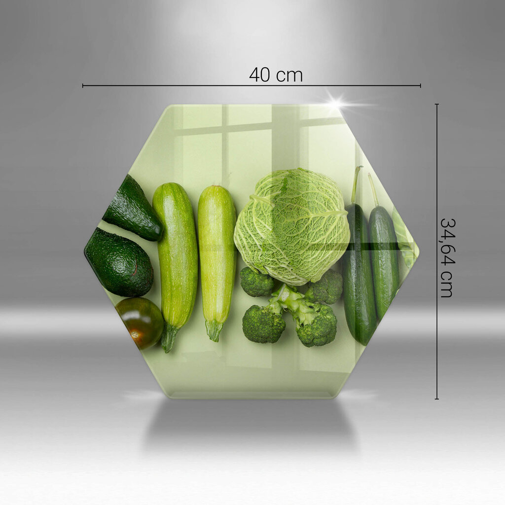 Stiklinė pjaustymo lenta Žalieji vaisiai ir daržovės, 40 cm kaina ir informacija | Pjaustymo lentelės | pigu.lt