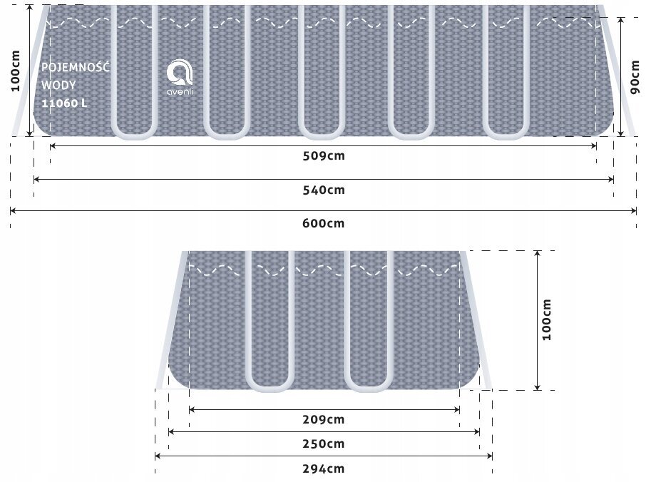 Stačiakampis karkasinis baseinas Avenli, 540x250x100 cm, su filtru kaina ir informacija | Baseinai | pigu.lt