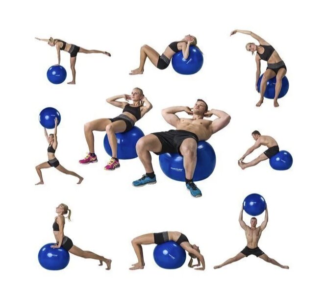 Gimnastikos kamuolys su pompa Tunturi, 75cm, mėlynas kaina ir informacija | Gimnastikos kamuoliai | pigu.lt