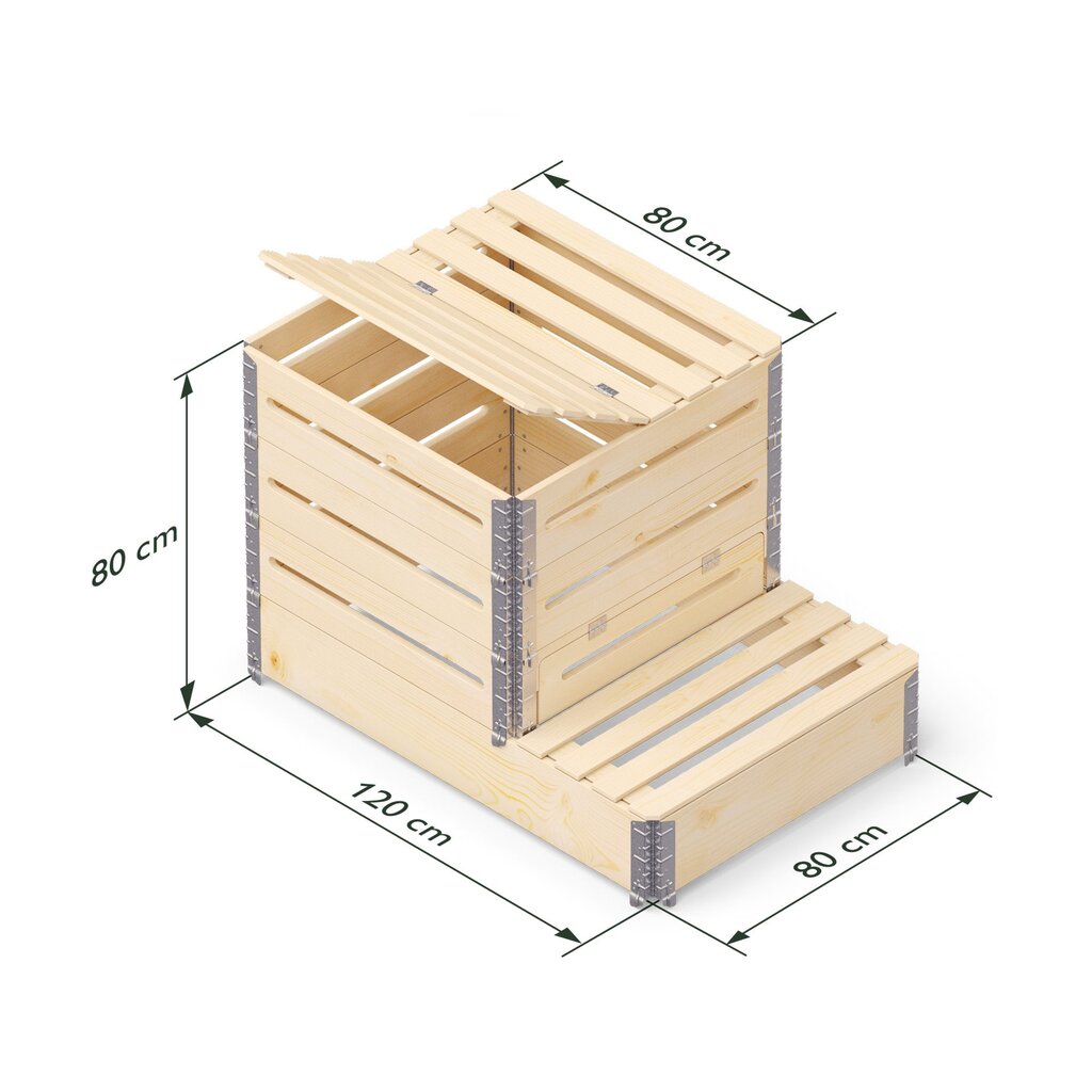 Medinė kompostavimo dėžė, 520 l kaina ir informacija | Komposto dėžės, lauko konteineriai | pigu.lt