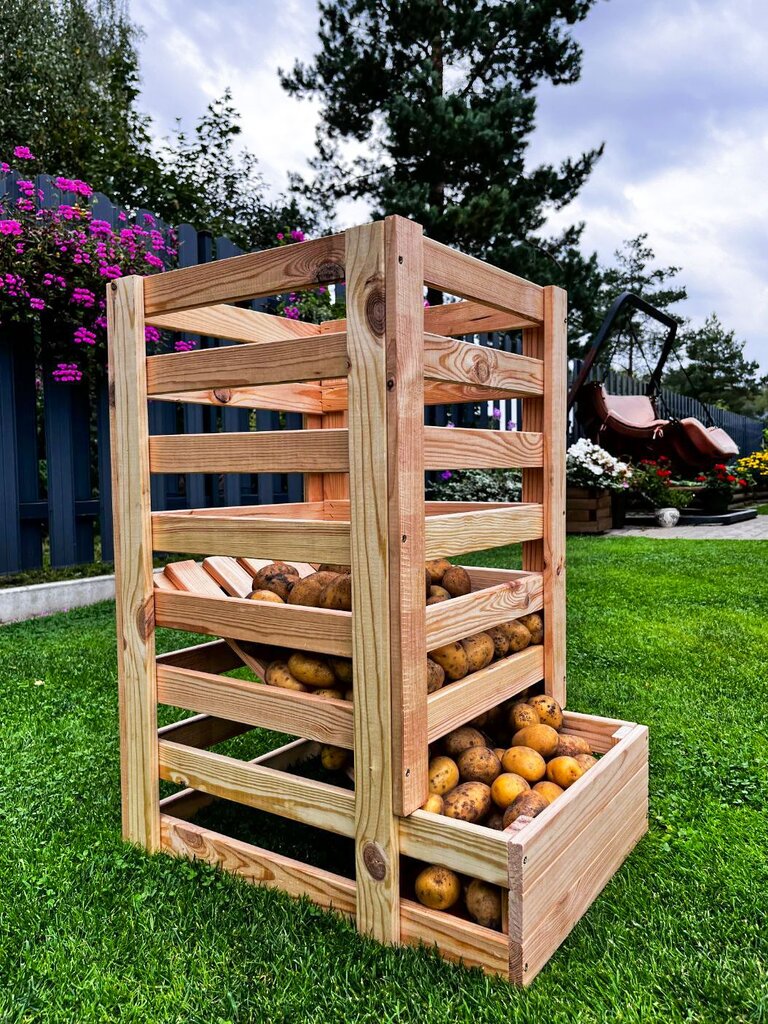 Medinė dėžė daržovėms sandėliuoti, 40x54x70 cm kaina ir informacija | Daiktadėžės | pigu.lt