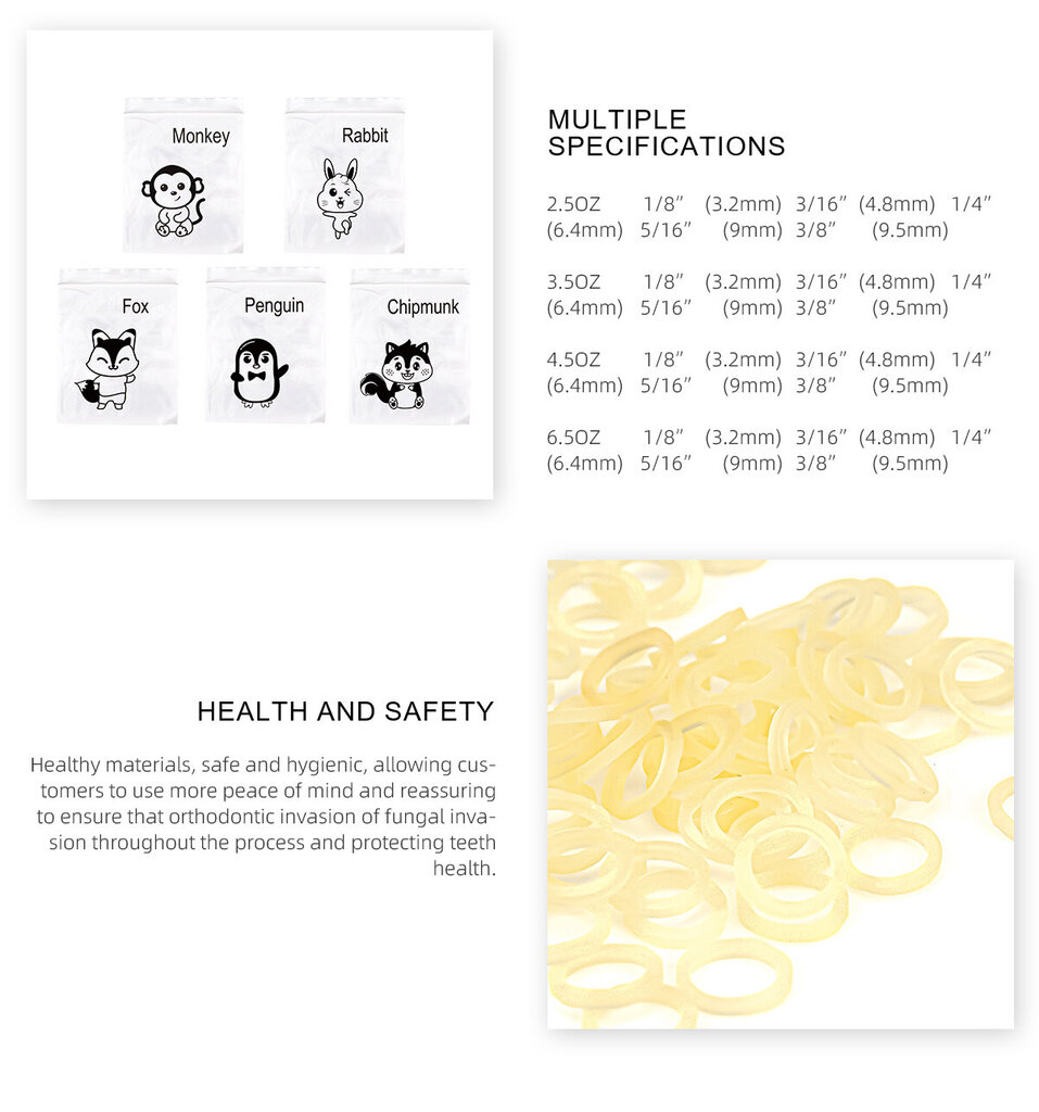 Ortodontiniai elastikai breketams Fox Heavy, 3 x 100 vnt, 6,5 oz, 6 mm kaina ir informacija | Dantų šepetėliai, pastos | pigu.lt
