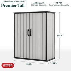 Sodo spintelė Keter Premier Tall, 130.5x66.2x164.4 cm, balta kaina ir informacija | Sodo nameliai, malkinės, pastogės | pigu.lt