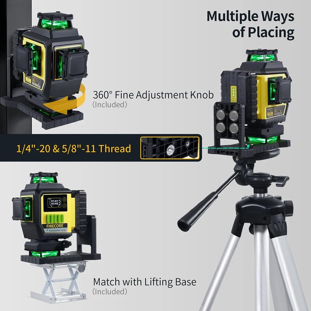 4 X 360° lazerinis nivelyras Firecore F95T-3G цена и информация | Mechaniniai įrankiai | pigu.lt