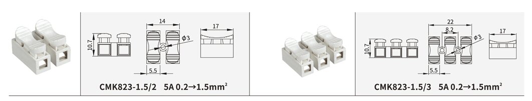 Greito jungimo jungtis CMK823_1.5/3 - per - 3x 0,2- 1,5 mm² - 100 vnt. kaina ir informacija | Tekstiliniai kabeliai ir elektros kaladėlės | pigu.lt