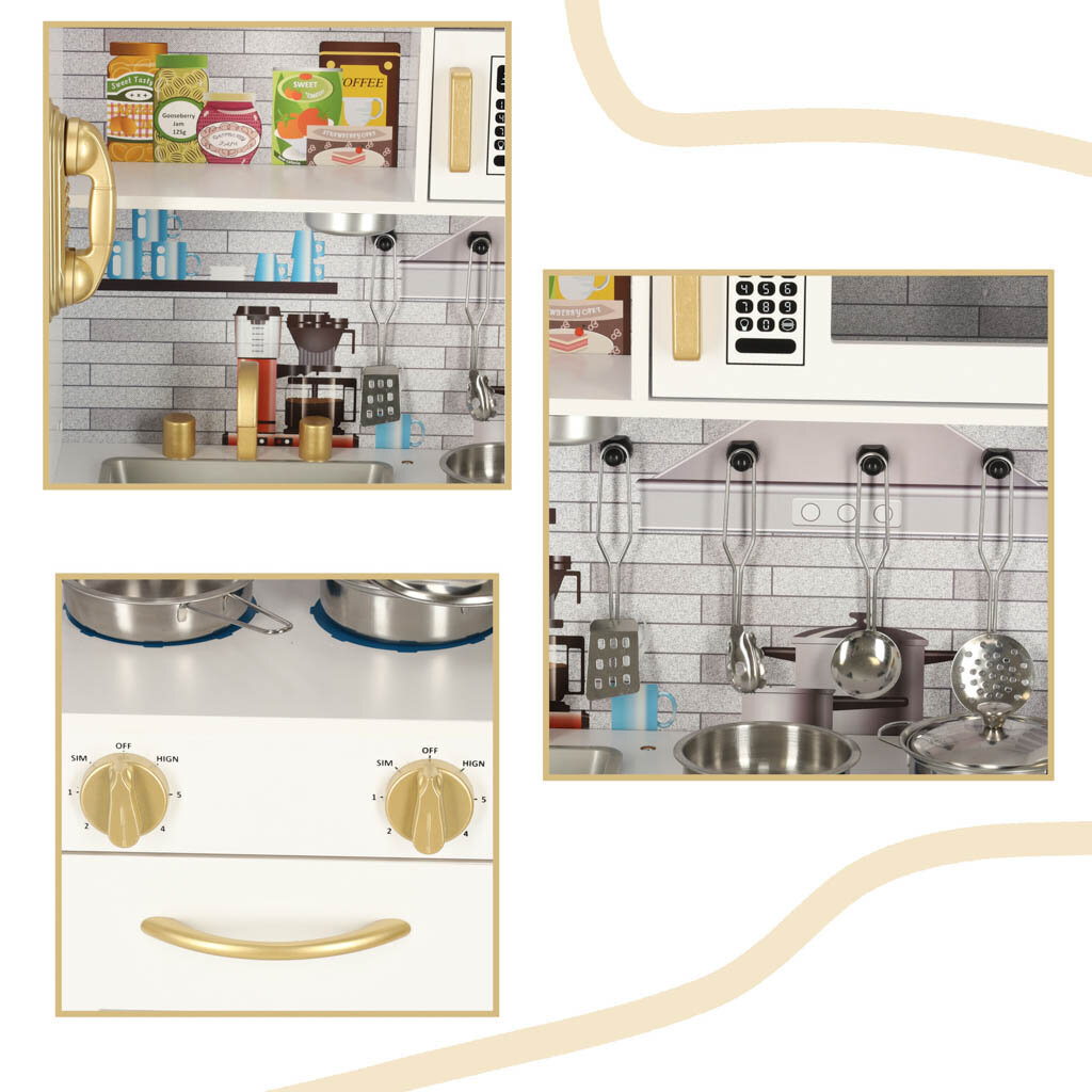 Medinė virtuvėlė su priedais Ikonk, įvairių spalvų, 80x24x80 cm kaina ir informacija | Žaislai mergaitėms | pigu.lt