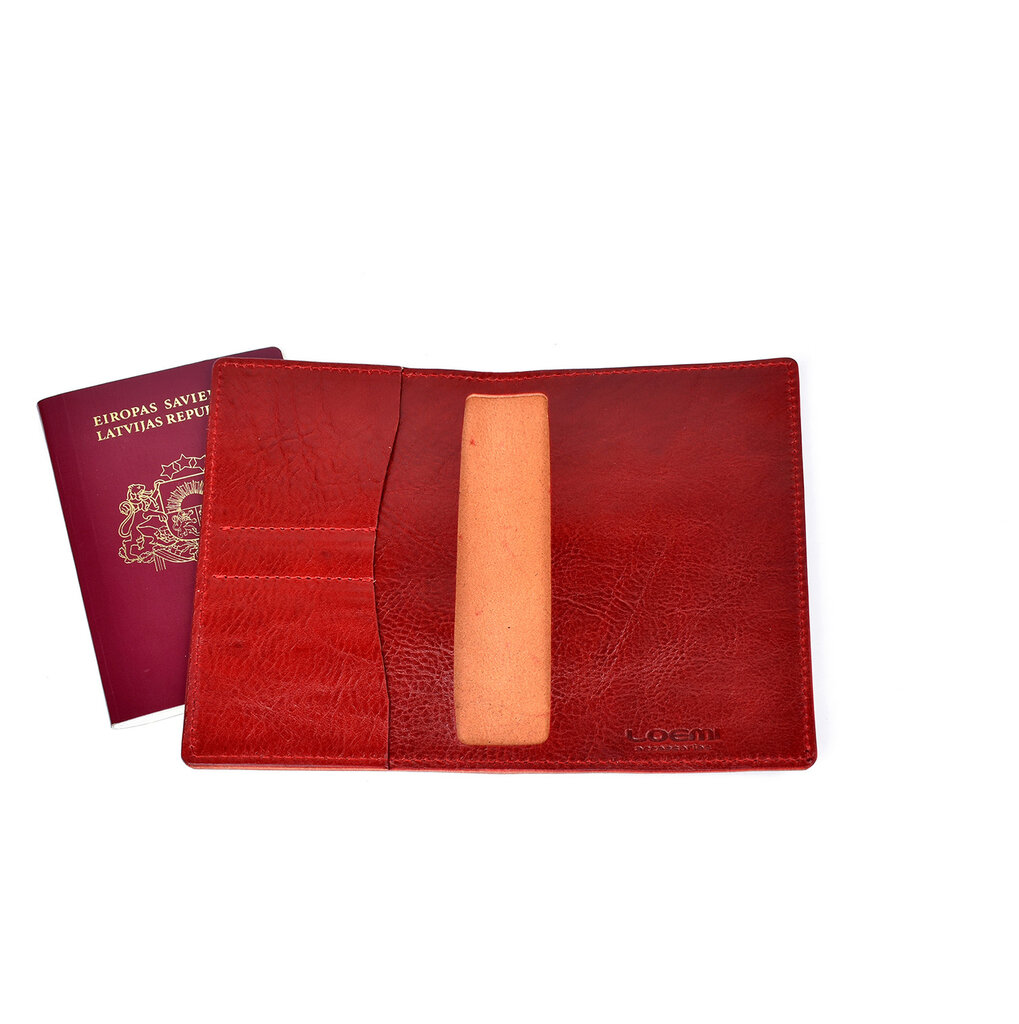 Natūralios odos paso dėklas raudona, Loemi kaina ir informacija | Vyriškos piniginės, kortelių dėklai | pigu.lt